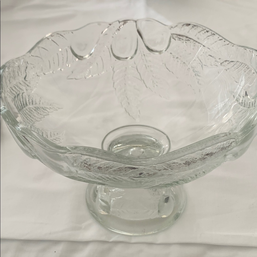 Vintage Pedestal Fruit Bowl Glass Footed Bowl